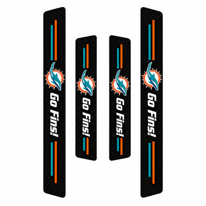 Miami Dolphins car door sill protector strips — four-piece product layout