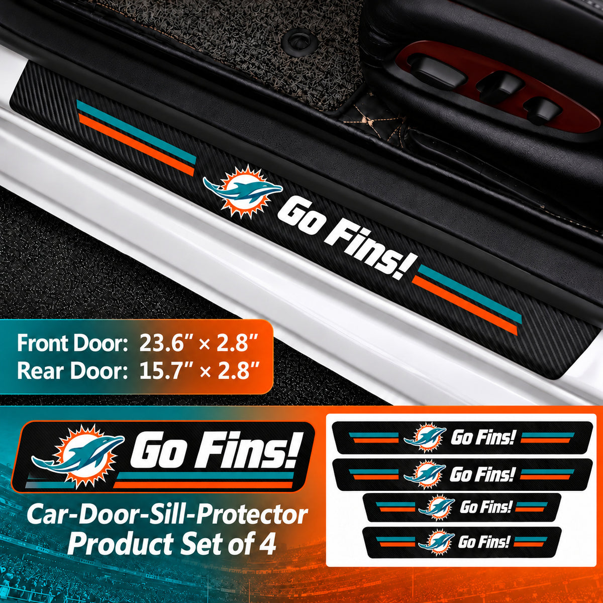 Miami Dolphins car door sill protector strips — 1 set of 4 pieces and dimensions