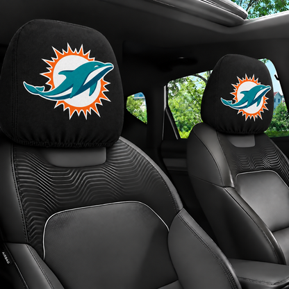 Miami Dolphins car headrest cover, Style 1 logo design, installed in car