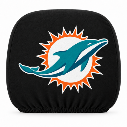 Miami Dolphins car headrest cover, Style 1 logo design, white background