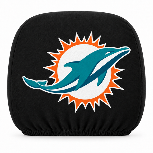 Miami Dolphins car headrest cover, Style 1 logo design, white background