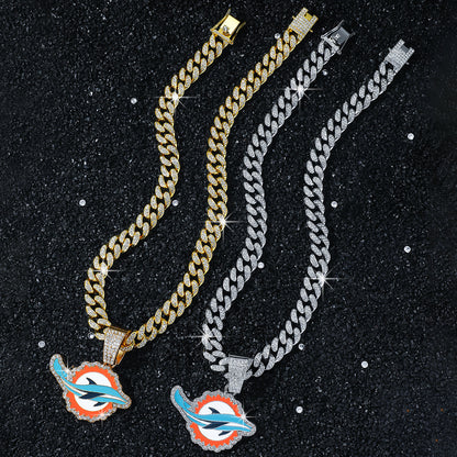 Miami Dolphins necklace two-color set: one silver-tone and one gold-tone necklace