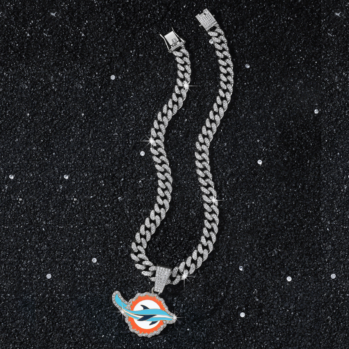 Miami Dolphins silver-tone rhinestone necklace