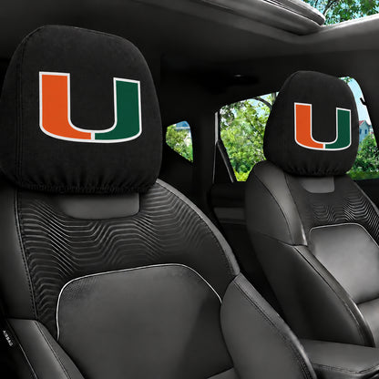 Miami Hurricanes car headrest cover, Style 1 team design, installed in car