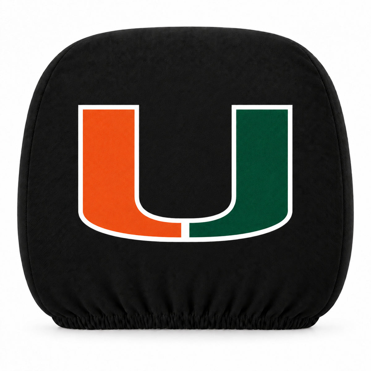 Miami Hurricanes car headrest cover, Style 1 team design, white background