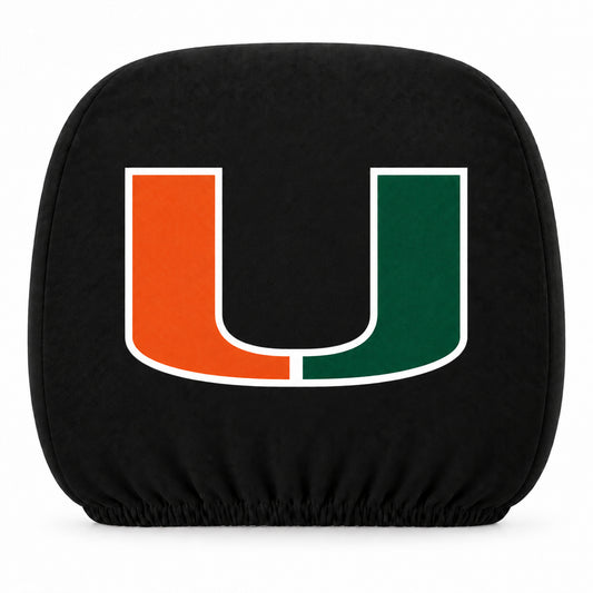 Miami Hurricanes car headrest cover, Style 1 team design, white background