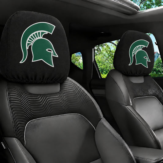 Michigan State Spartans car headrest cover, Style 1 team design, installed in car