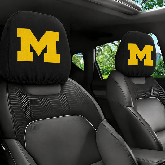 Michigan Wolverines car headrest cover, Style 1 team design, installed in car