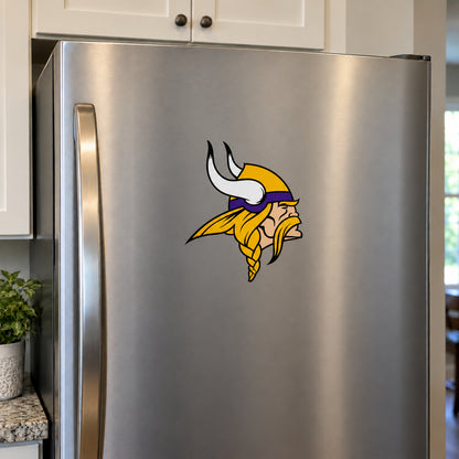 Minnesota Vikings decorative sticker displayed on a stainless-steel refrigerator
