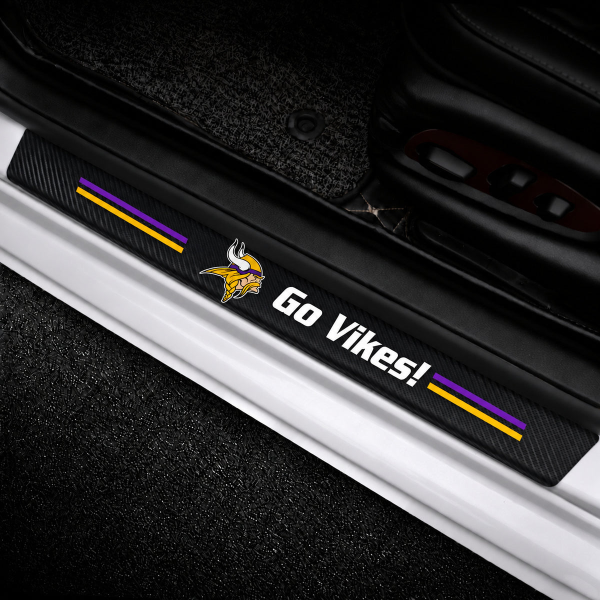 Minnesota Vikings car door sill protector strips — vehicle installation view