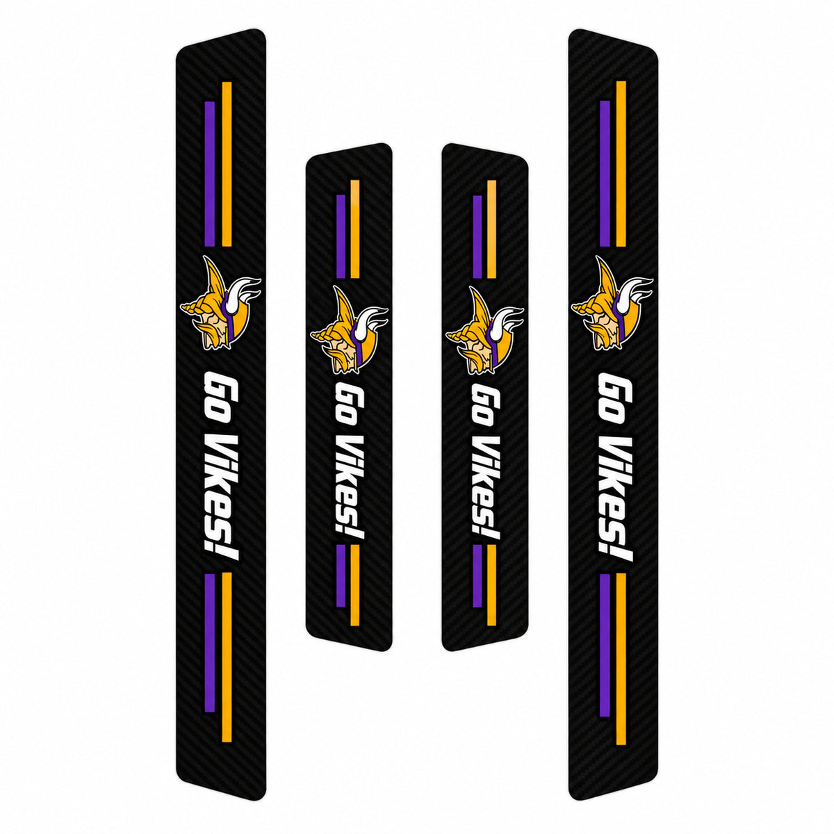 Minnesota Vikings car door sill protector strips — four-piece product layout