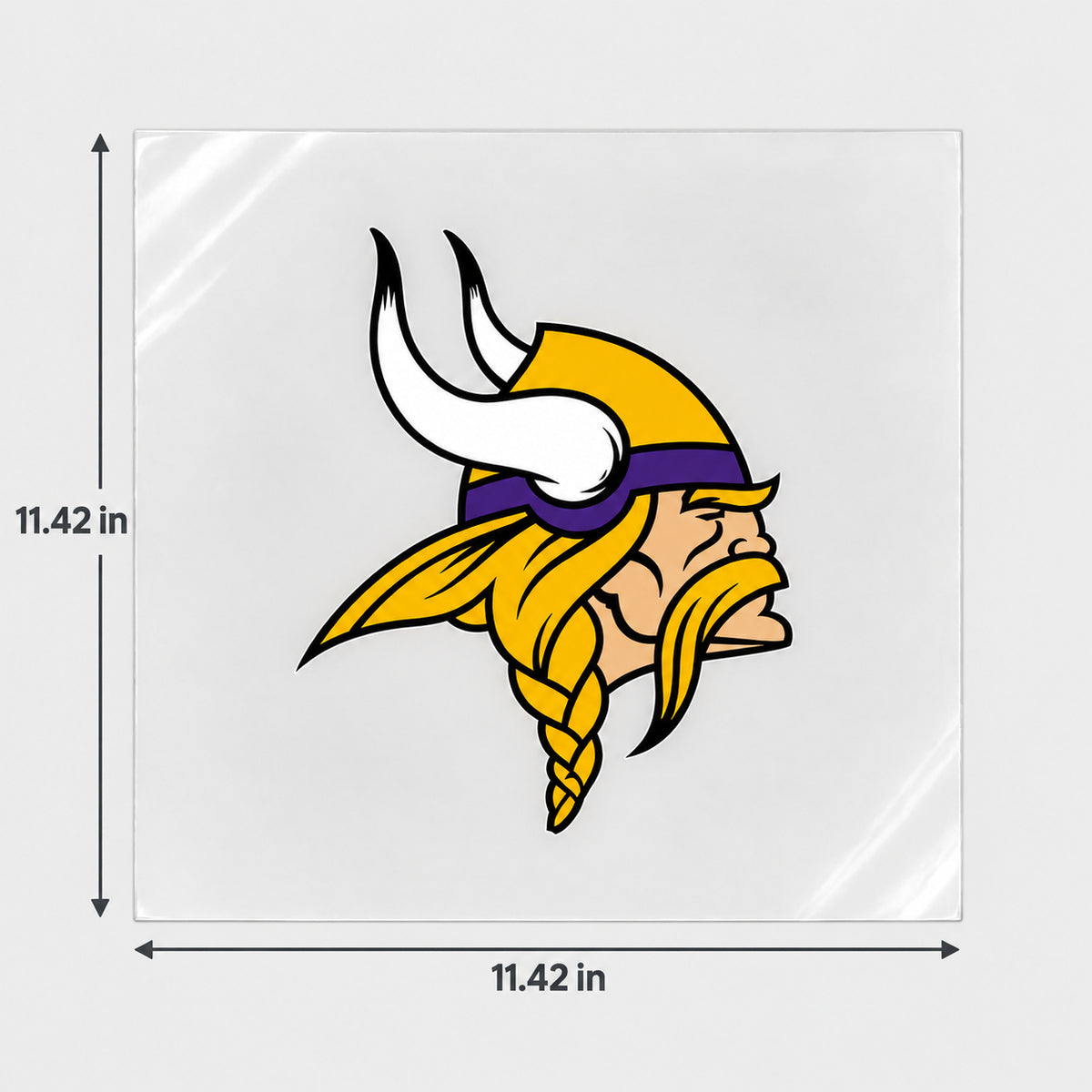 Minnesota Vikings decorative sticker displayed on clear film with size markings