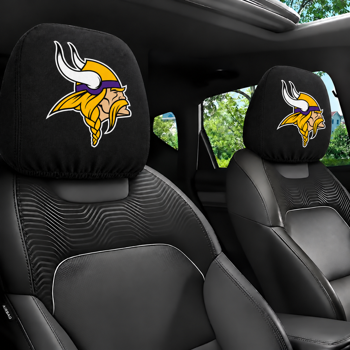 Minnesota Vikings car headrest cover, Style 1 logo design, installed in car