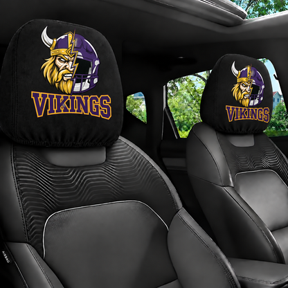 Minnesota Vikings car headrest cover, Style 2 illustrated mascot design, installed in car
