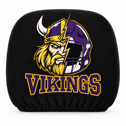 Minnesota Vikings car headrest cover, Style 2 illustrated mascot design, white background