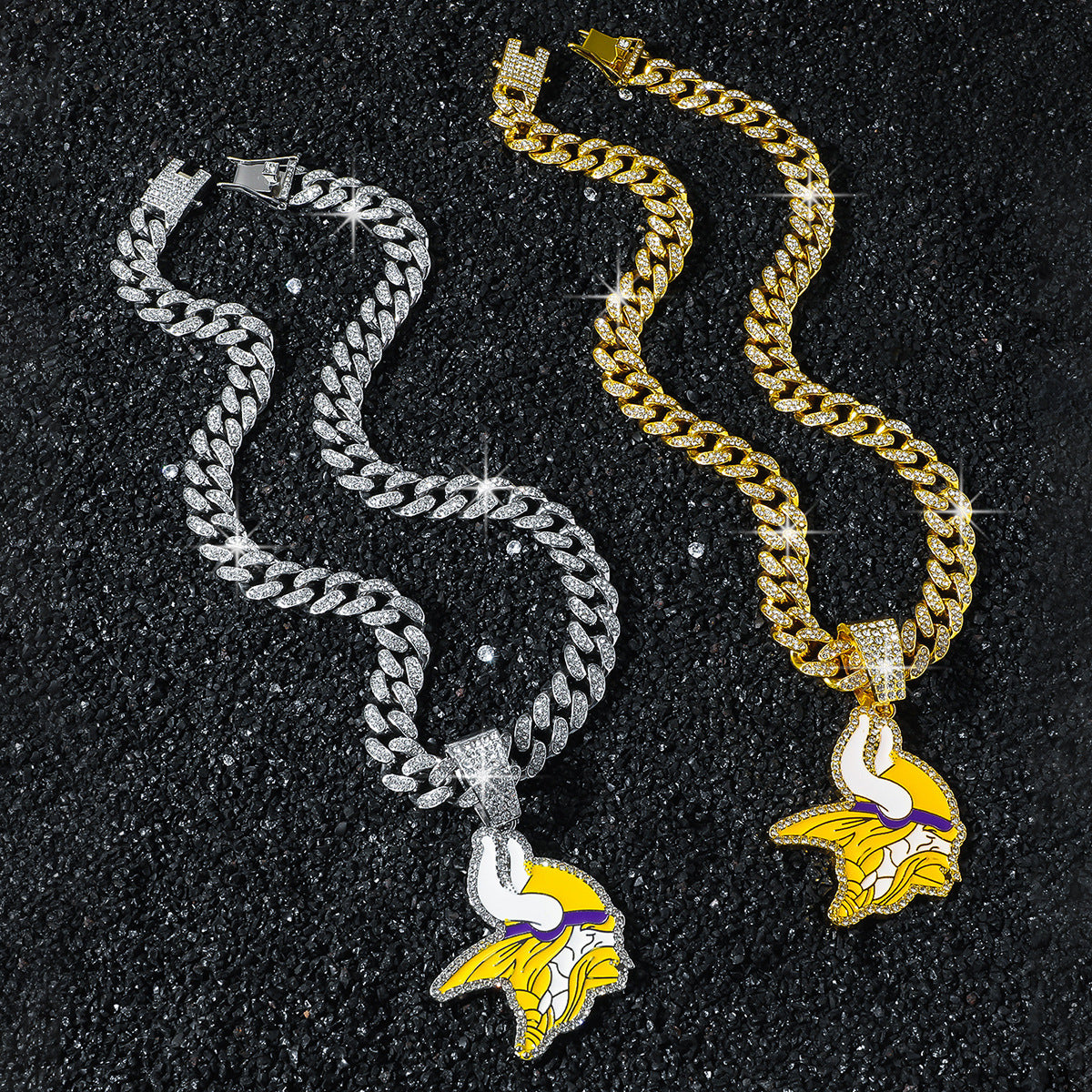 Minnesota Vikings necklace two-color set: one silver-tone and one gold-tone necklace