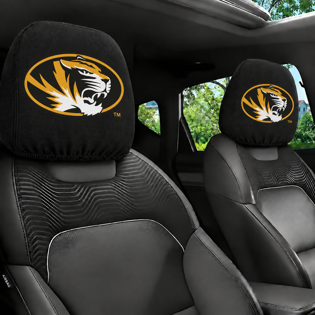 Missouri Tigers car headrest cover, Style 1 team design, installed in car