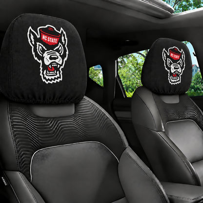 NC State Wolfpack car headrest cover, Style 1 team design, installed in car