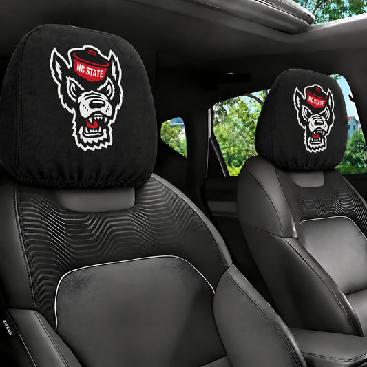NC State Wolfpack car headrest cover, Style 1 team design, installed in car