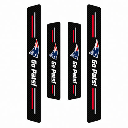 New England Patriots car door sill protector strips — four-piece product layout
