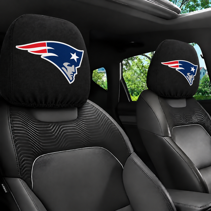 New England Patriots car headrest cover, Style 1 logo design, installed in car