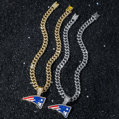 New England Patriots necklace two-color set: one silver-tone and one gold-tone necklace