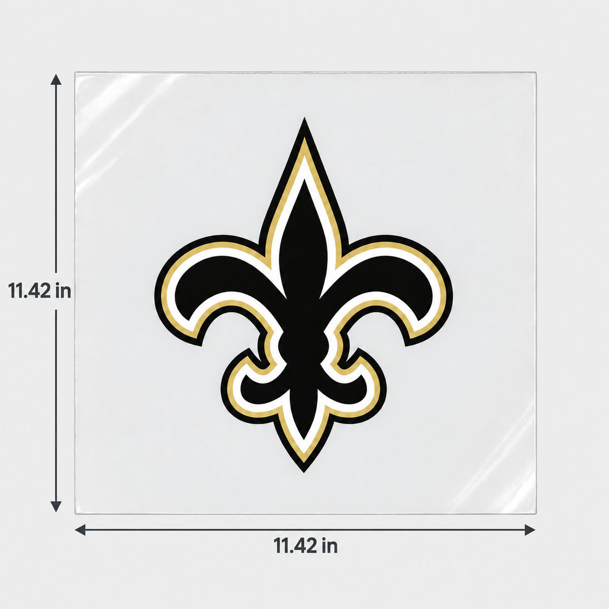 New Orleans Saints decorative sticker displayed on clear film with size markings