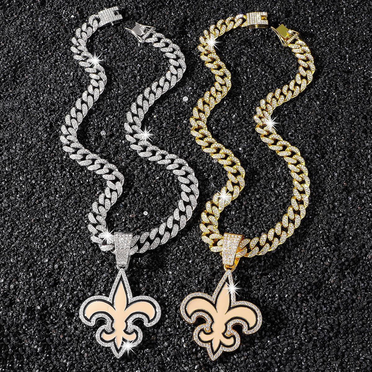 New Orleans Saints necklace two-color set: one silver-tone and one gold-tone necklace