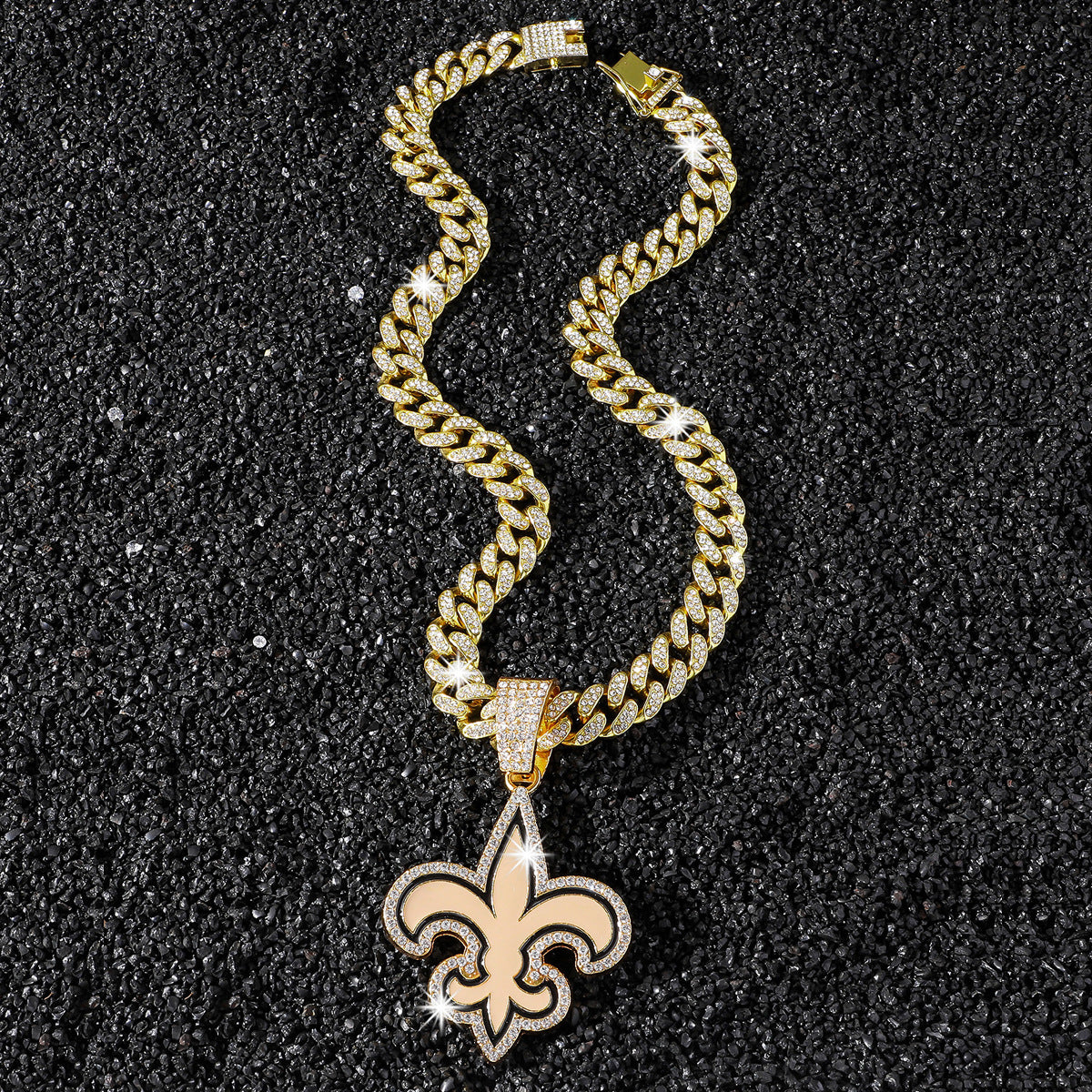 New Orleans Saints gold-tone rhinestone necklace