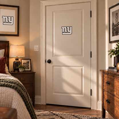 New York Giants decorative sticker on an interior door, corrected 29 cm proportion