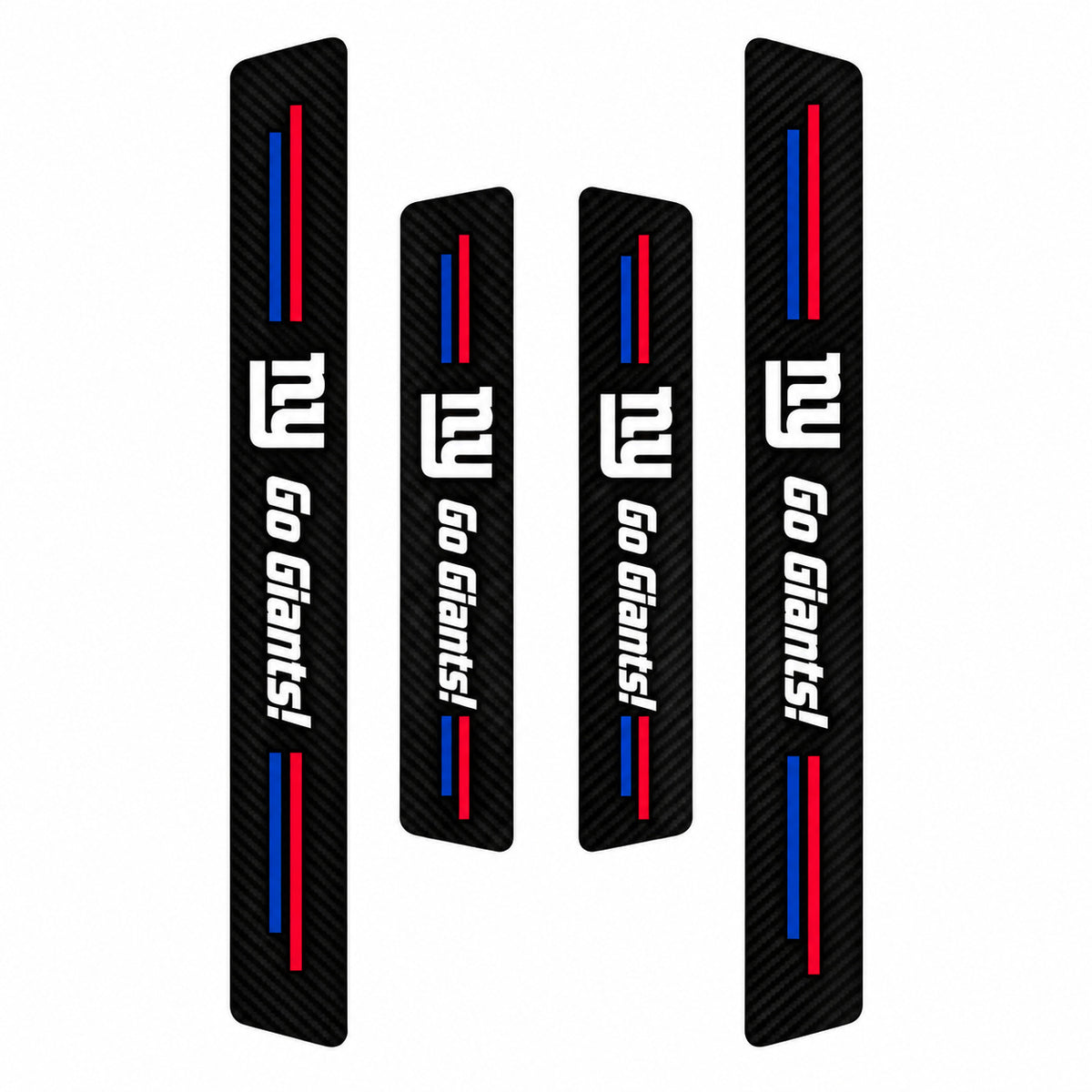 New York Giants car door sill protector strips — four-piece product layout