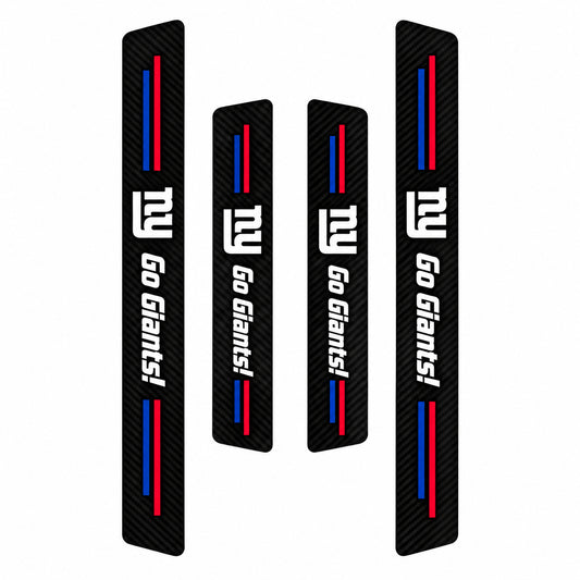 New York Giants car door sill protector strips — four-piece product layout