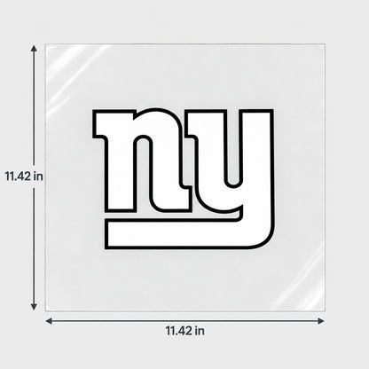 New York Giants decorative sticker displayed on clear film with size markings