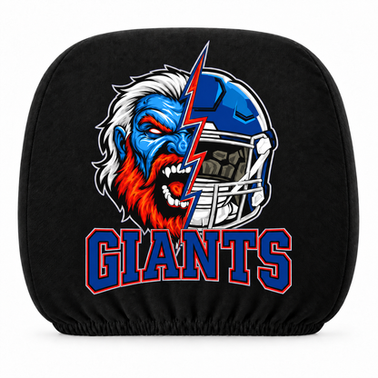 New York Giants car headrest cover, Style 2 illustrated mascot design, white background