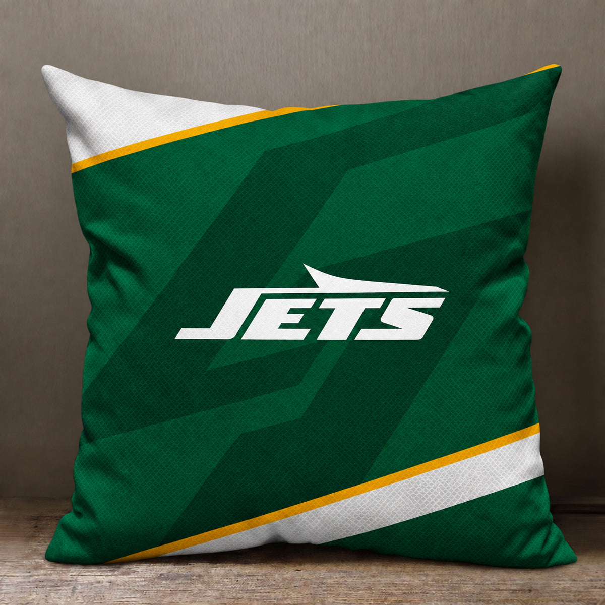 New York Jets sofa cushion cover showing the team graphic and patterned design