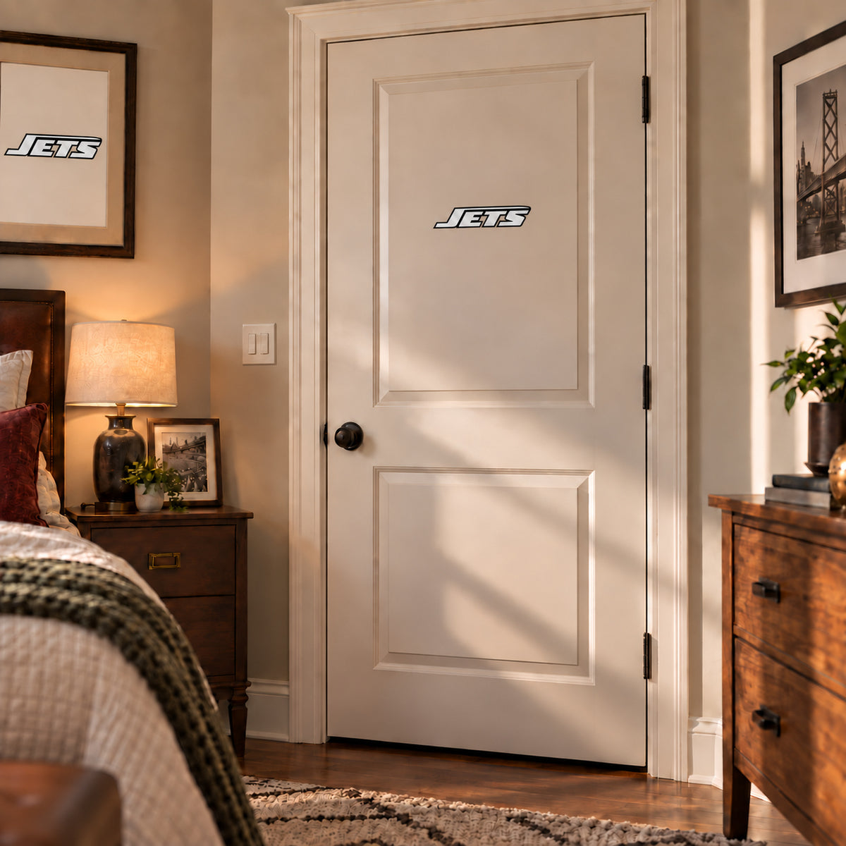 New York Jets decorative sticker on an interior door, corrected 29 cm proportion