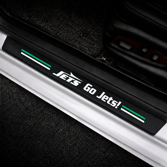 New York Jets car door sill protector strips — vehicle installation view