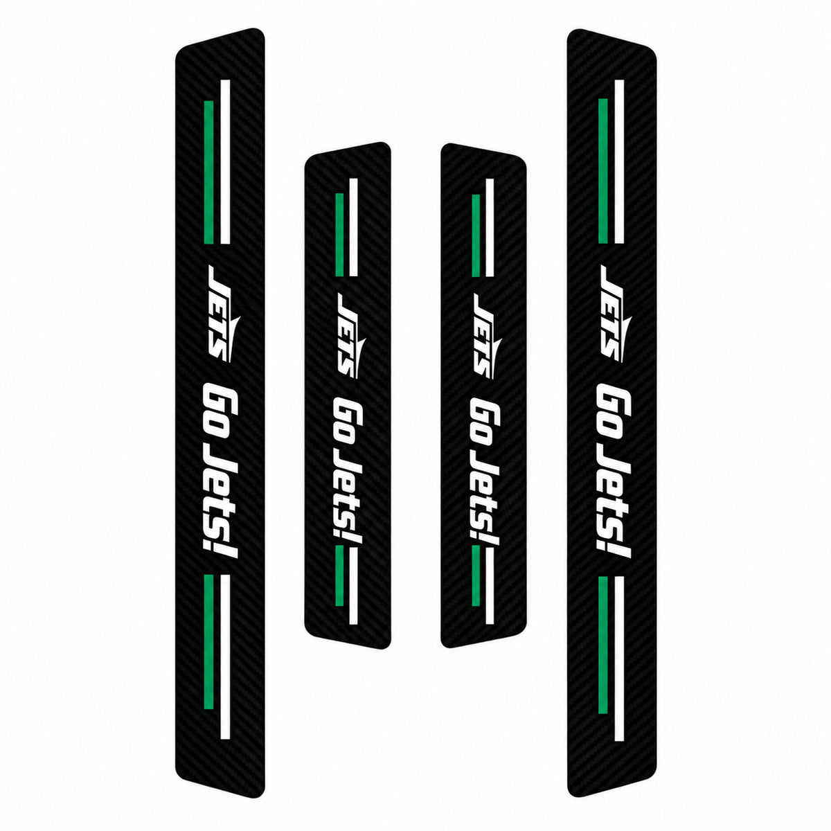 New York Jets car door sill protector strips — four-piece product layout