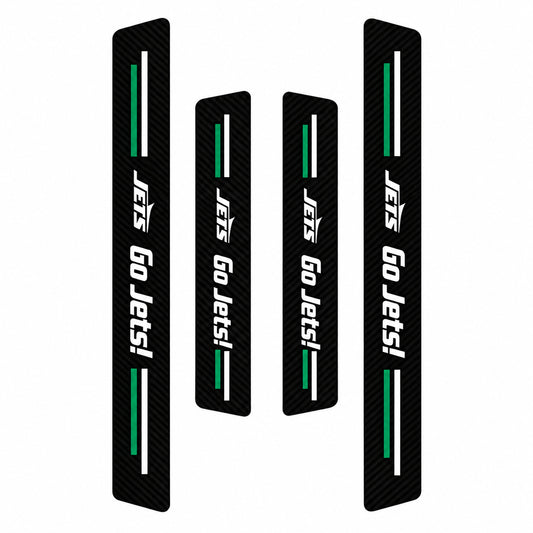 New York Jets car door sill protector strips — four-piece product layout