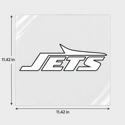 New York Jets decorative sticker displayed on clear film with size markings