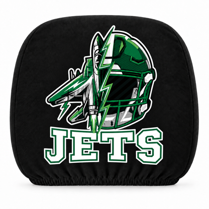 New York Jets car headrest cover, Style 2 illustrated mascot design, white background