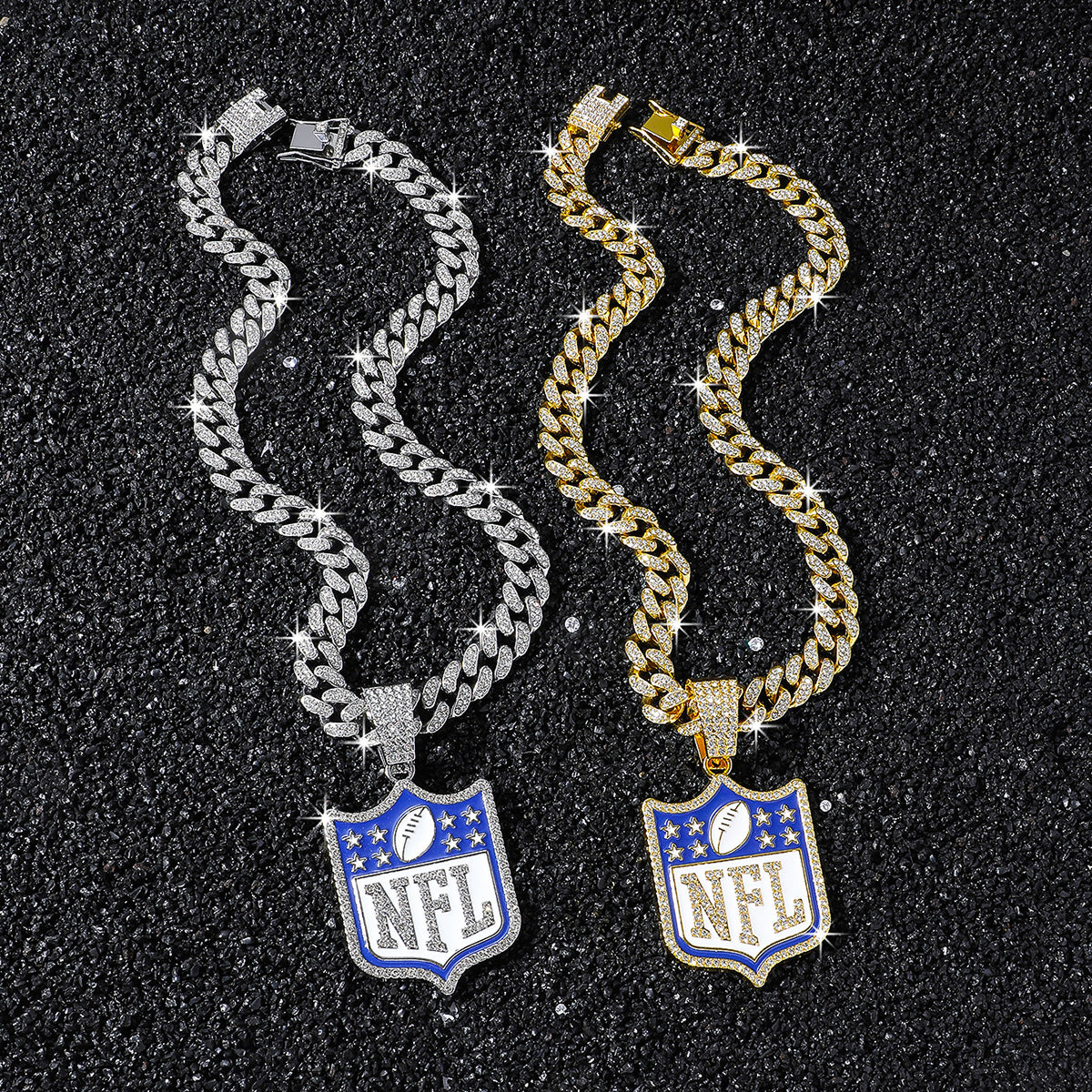 NFL Shield necklace two-color set: one silver-tone and one gold-tone necklace