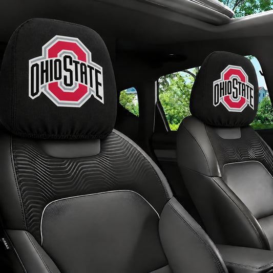Ohio State Buckeyes car headrest cover, Style 1 team design, installed in car