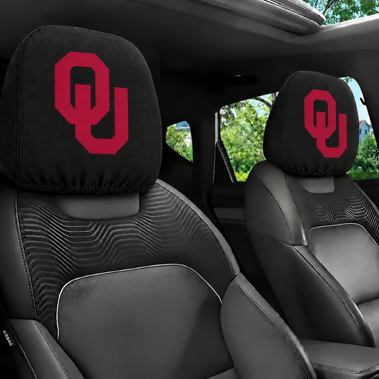 Oklahoma Sooners car headrest cover, Style 1 team design, installed in car