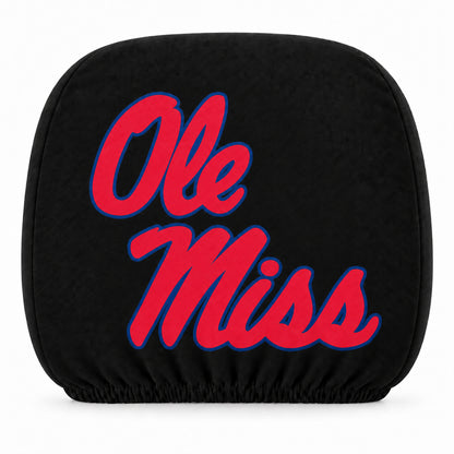 Ole Miss Rebels car headrest cover, Style 1 team design, white background