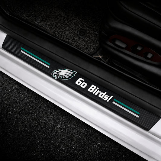 Philadelphia Eagles car door sill protector strip installed on a vehicle door sill