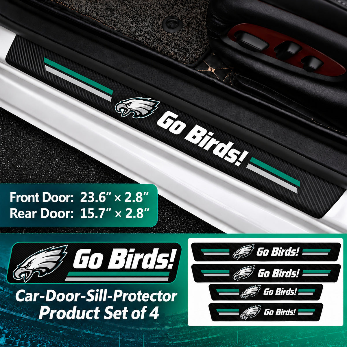 Philadelphia Eagles car door sill protector strips, 1 Set (4pcs), front and rear strip measurements