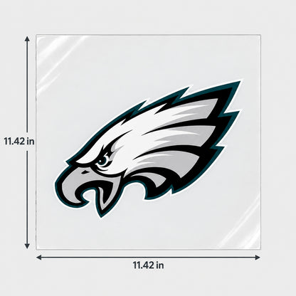 Philadelphia Eagles decorative sticker displayed on clear film with size markings