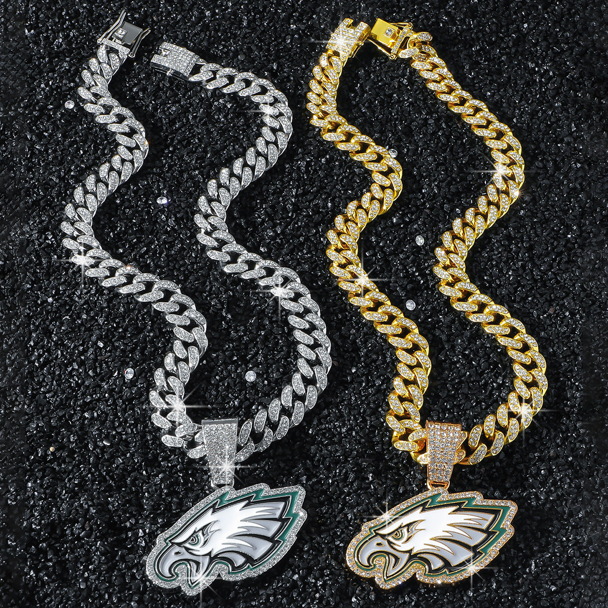 Philadelphia Eagles necklace two-color set: one silver-tone and one gold-tone necklace