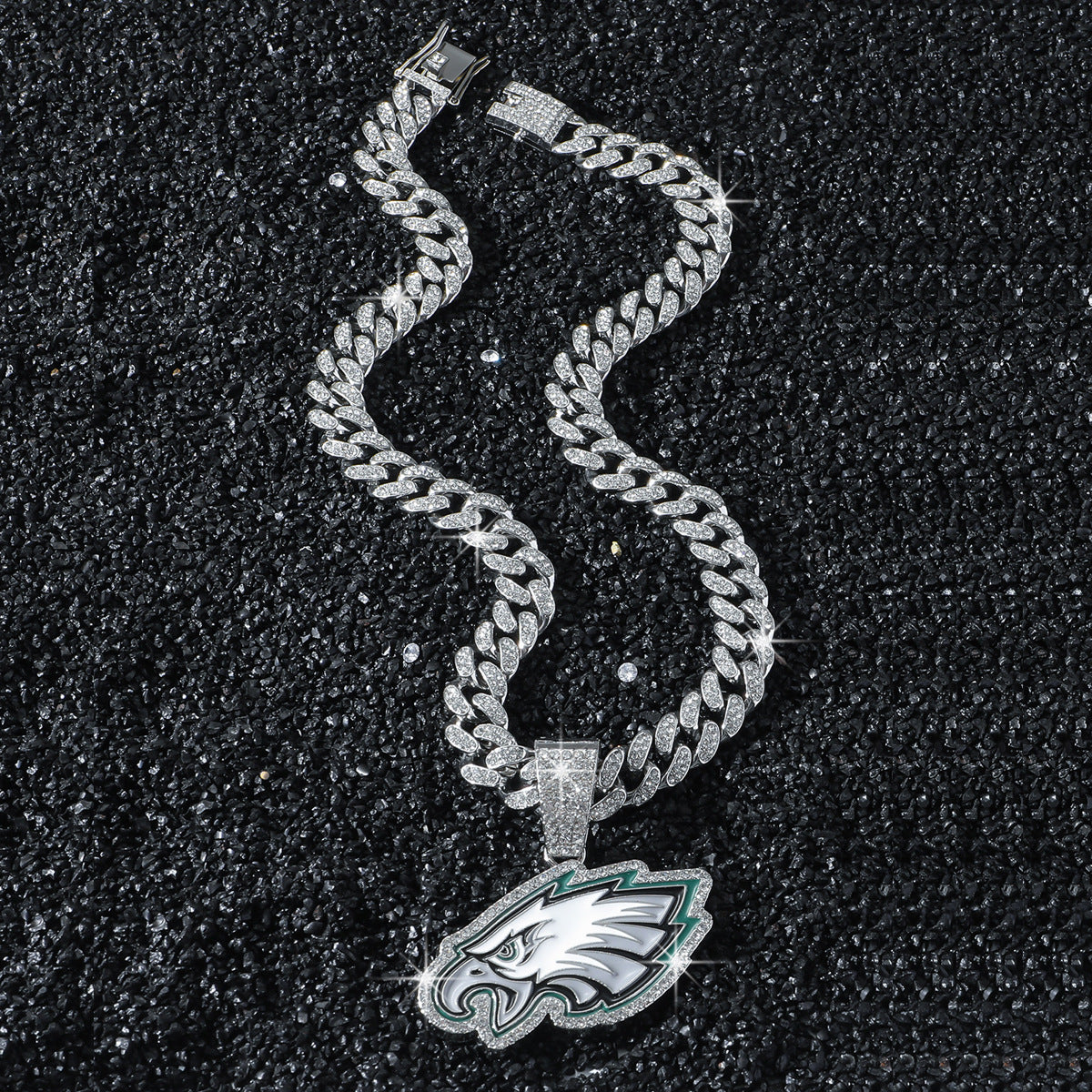Philadelphia Eagles silver-tone rhinestone necklace with eagle-head pendant
